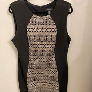 R&M Richards Black Dress with Intricate Silver Design